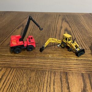 Tonka Red Crane and Yellow Backhoe Ford 555B Set